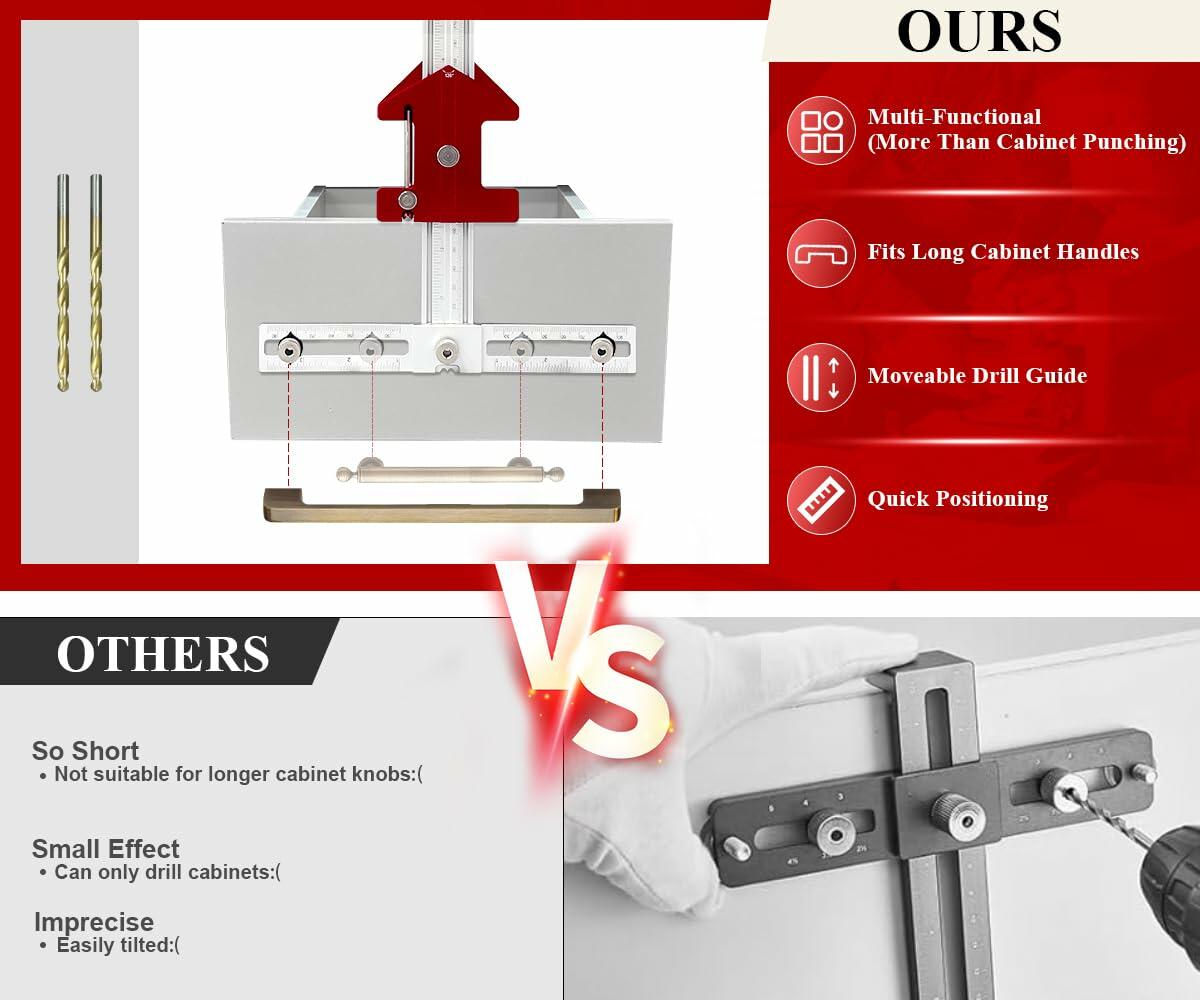 TOURACE Cabinet Handle Jig Aluminum Template Tool Red Woodworking Ruler