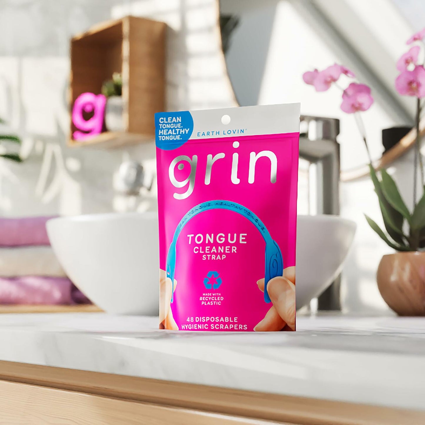 GRIN Disposable Tongue Cleaner 48 Ct Dual Edge Scraper Fresh Breath