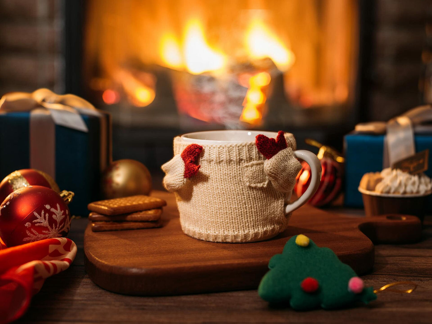 Sweater Mug Winter Cozy 14oz Red White Gloves Tree Holiday Gift