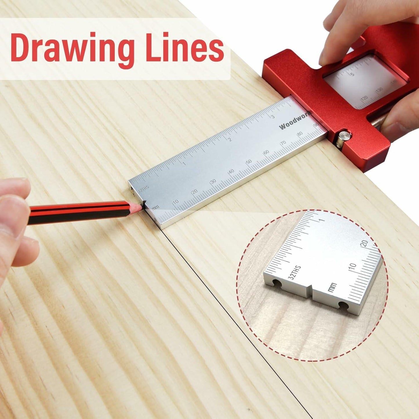 TOURACE Cabinet Handle Jig Aluminum Template Tool Red Woodworking Ruler