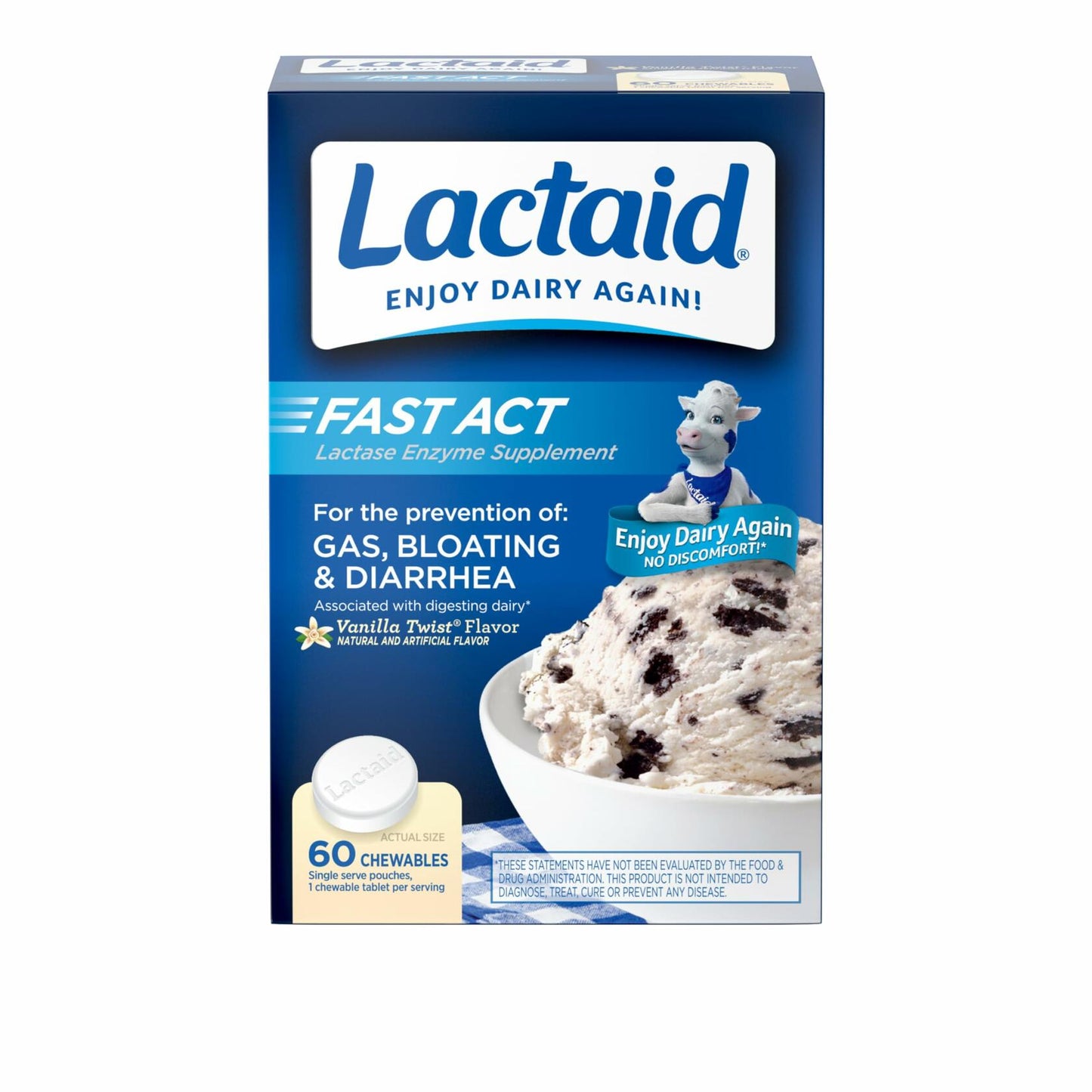 BestBy04/25 Lactaid Fast Act Lactose Intolerance Relief Chewables Vanilla 60 ct