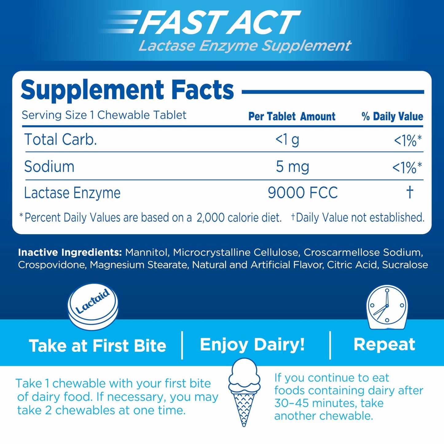 BestBy04/25 Lactaid Fast Act Lactose Intolerance Relief Chewables Vanilla 60 ct