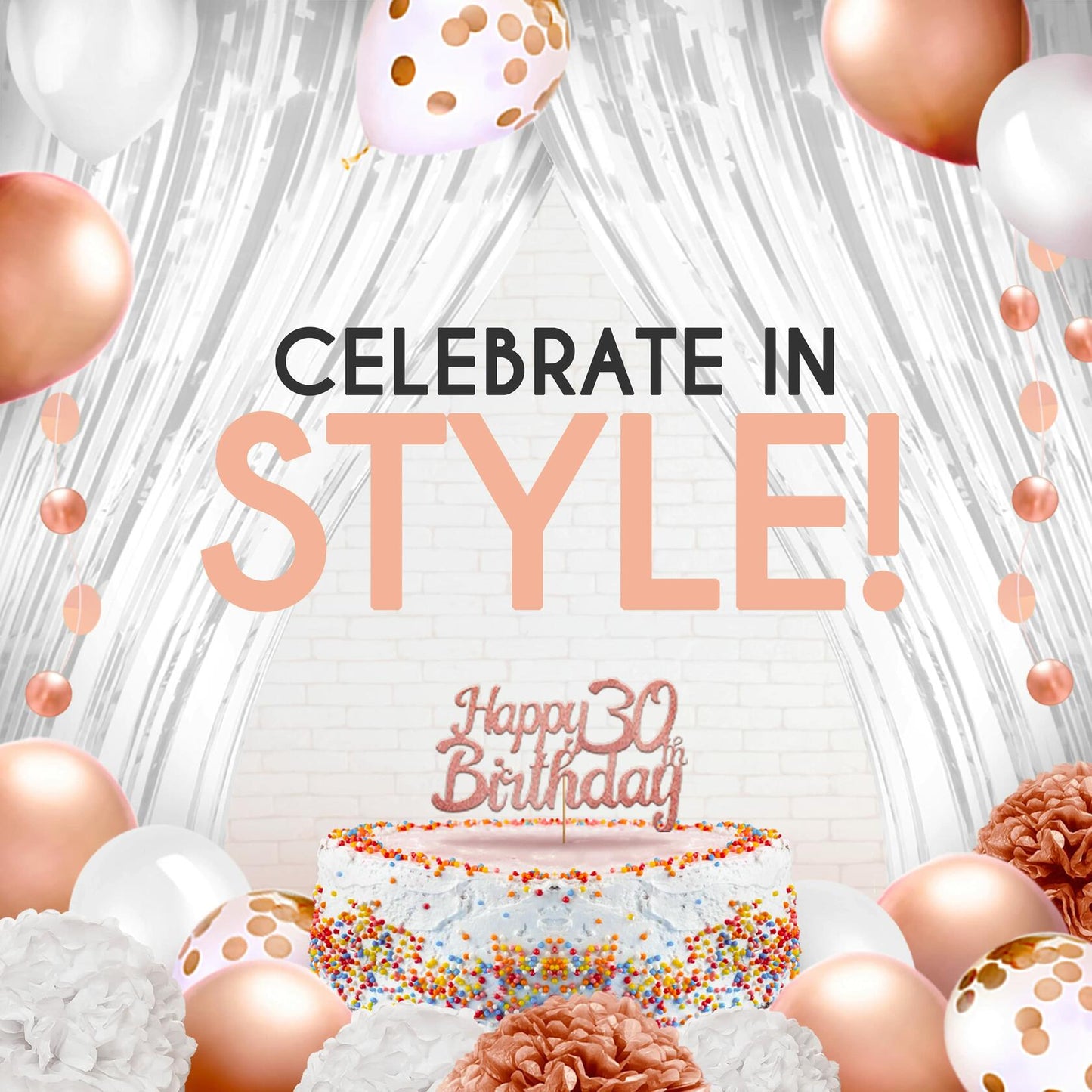 EpiqueOne 41-Piece Rose Gold 30th Birthday Party Decorations for Women