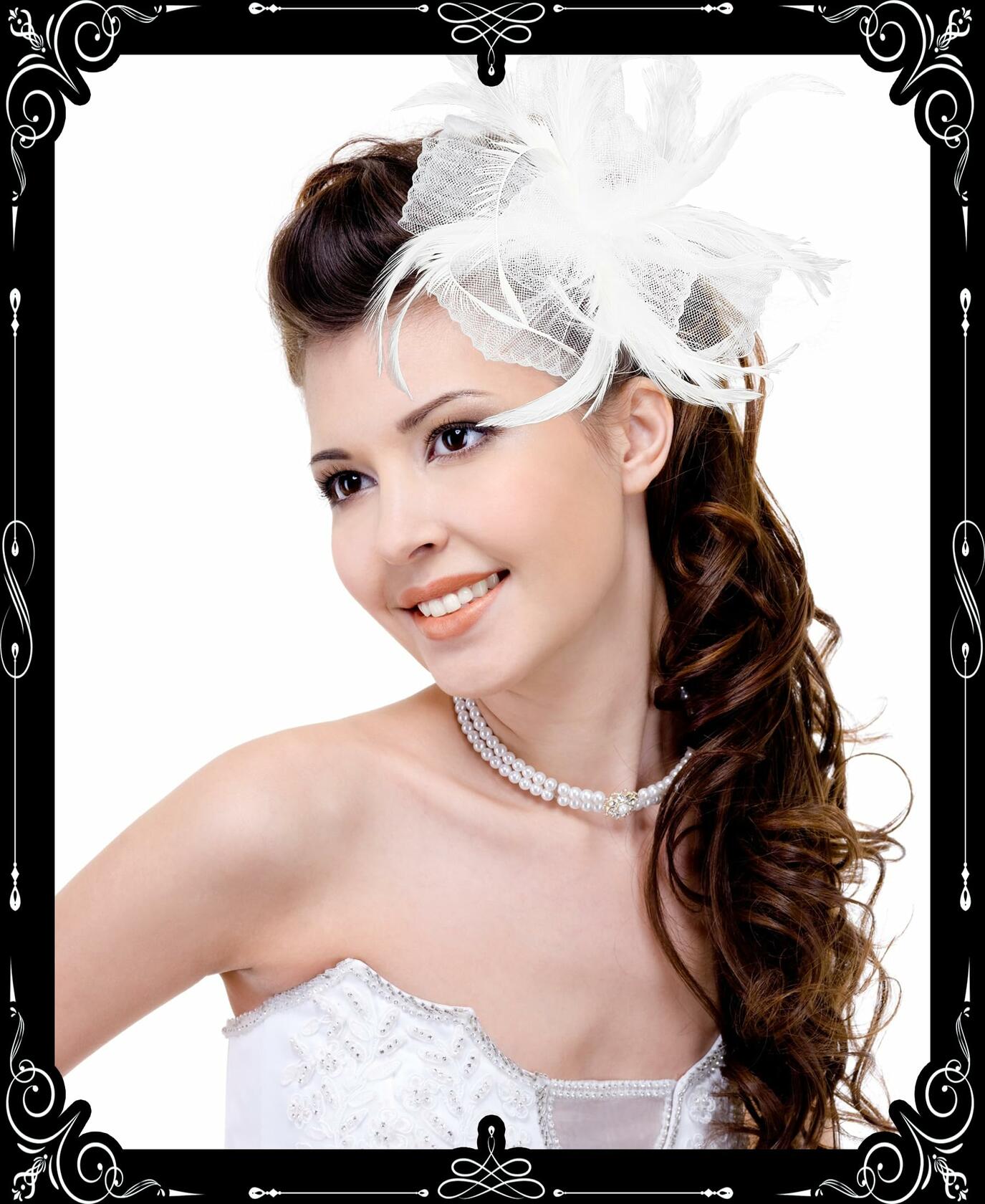 Kidukso Derby Hat Vintage Fascinator Headband Clip White