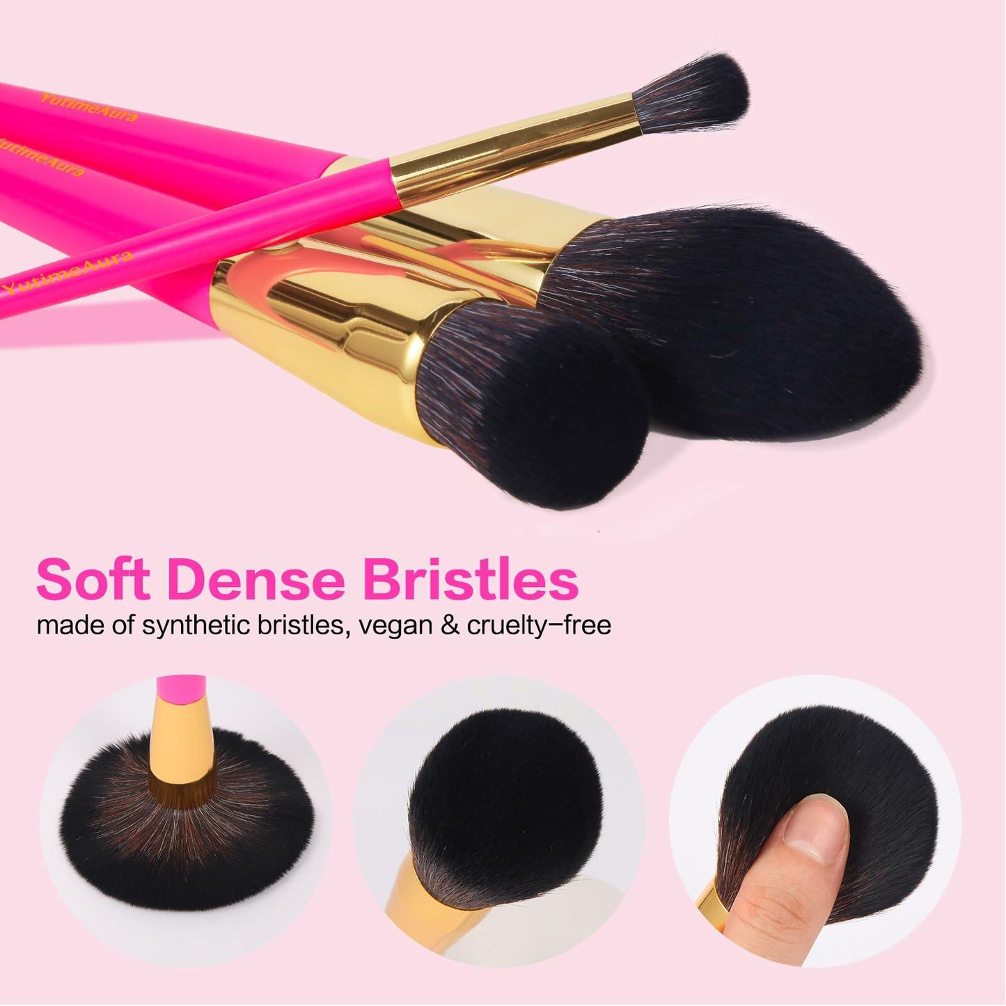 YutimeAura Makeup Brushes Set with Sponges Puff Pink Foundation Powder Contour