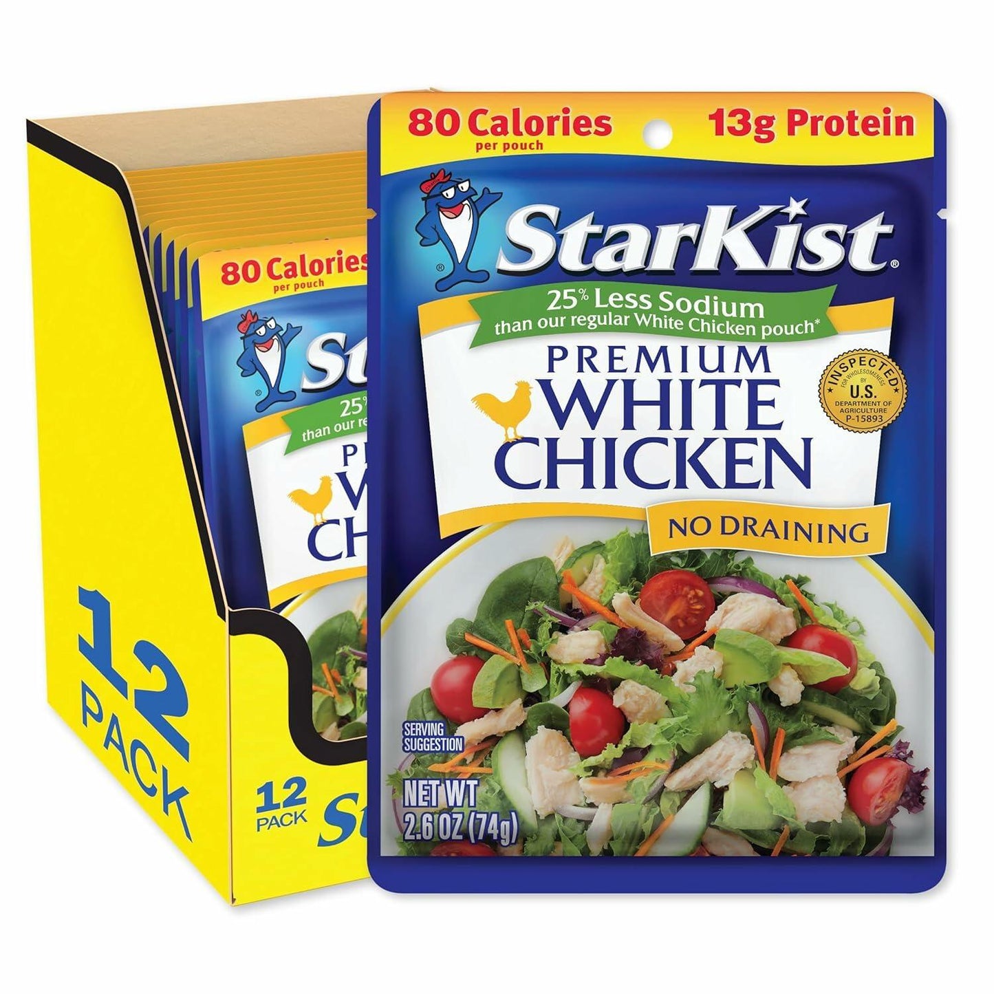 StarKist Less Sodium Premium White Chicken 2.6oz Pouch Pack of 12