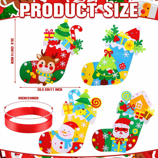 Geyoga Christmas Stocking Making Kit Felt Applique DIY 14 Inch Set of 4