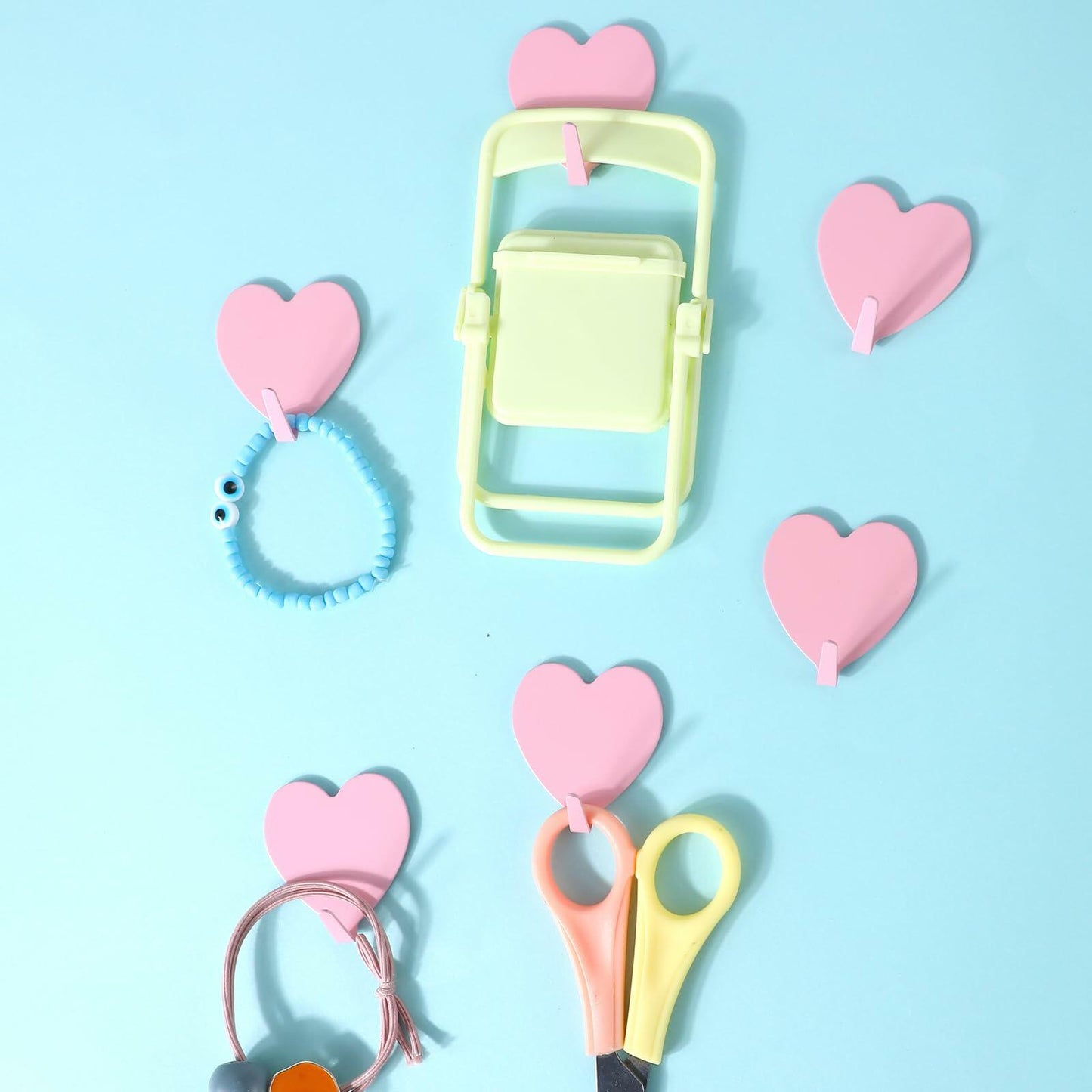 COMNICO 6 Pack Heart Shaped Stainless Steel Adhesive Hooks Silver