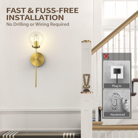 HYMELA C02 Battery Operated Wall Sconce Clear Glass Shade Black Bulb Included