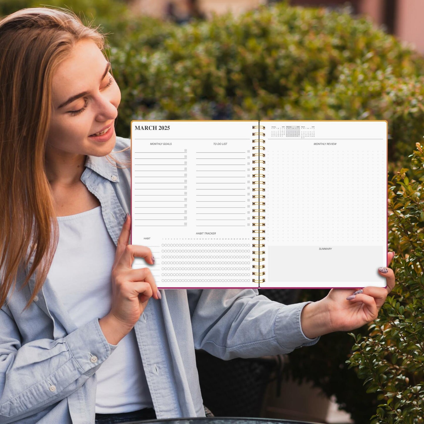 DOURA 2025-2026 Monthly Planner 24 Months 7x9.5 Pinkish-Orange Waterproof Cover