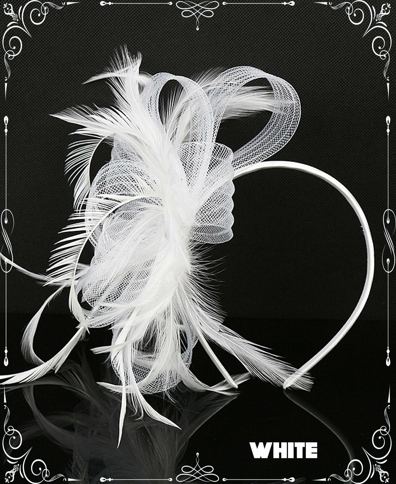 Kidukso Derby Hat Vintage Fascinator Headband Clip White