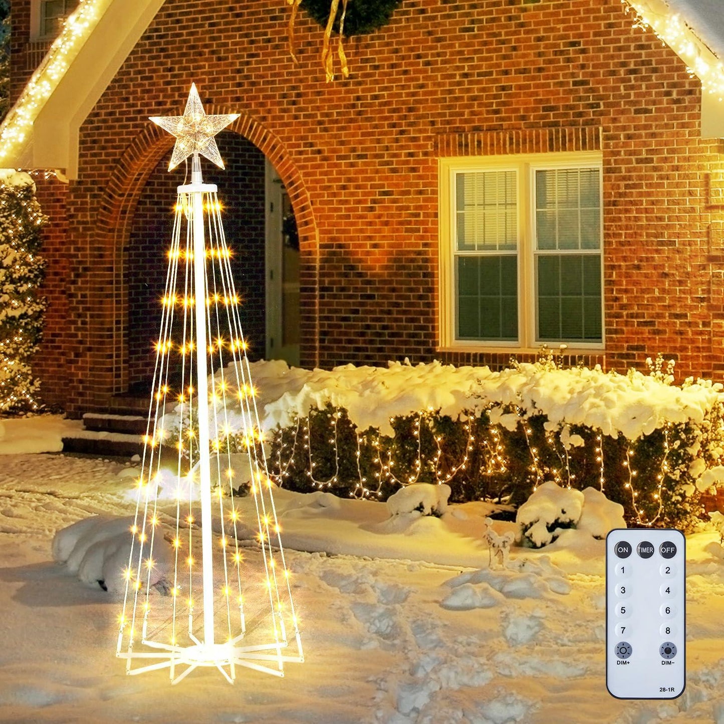 LED Christmas Cone Tree Light 4ft 110 LED Remote Dimmable Warm White Star Topper