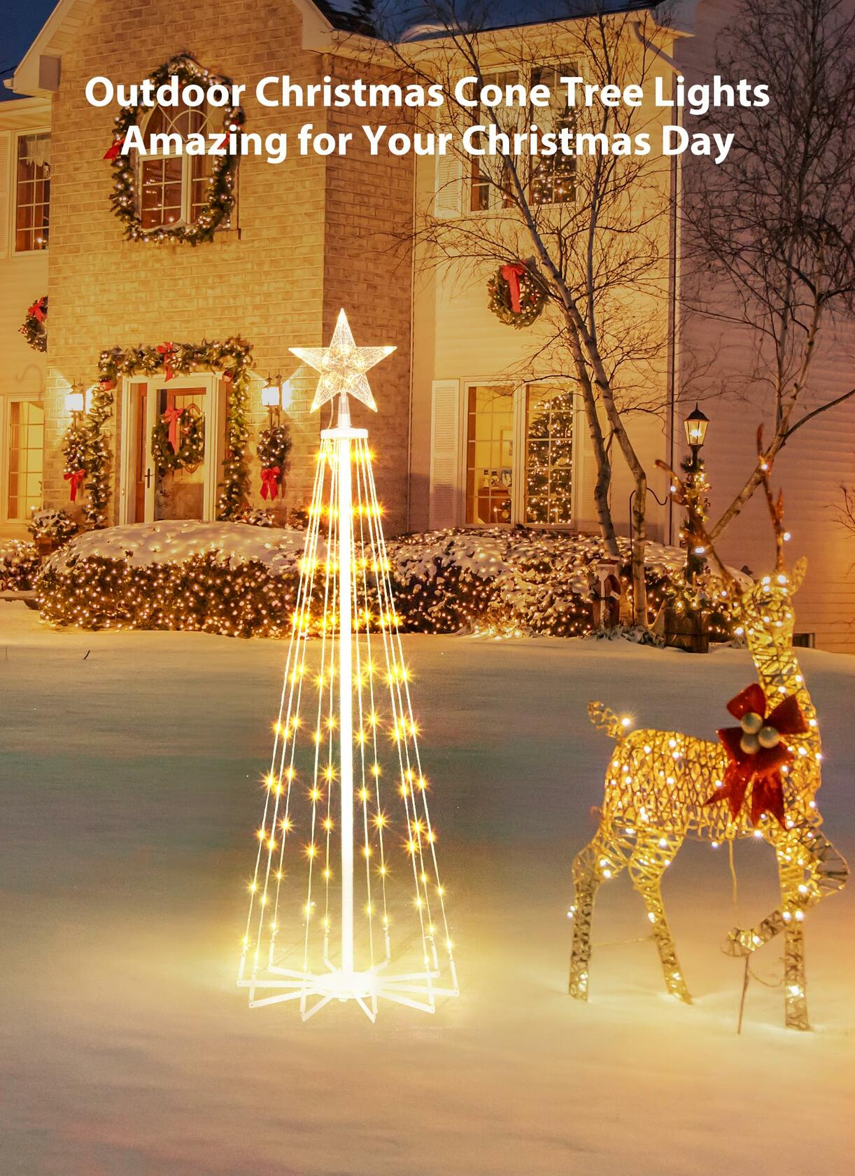 LED Christmas Cone Tree Light 4ft 110 LED Remote Dimmable Warm White Star Topper