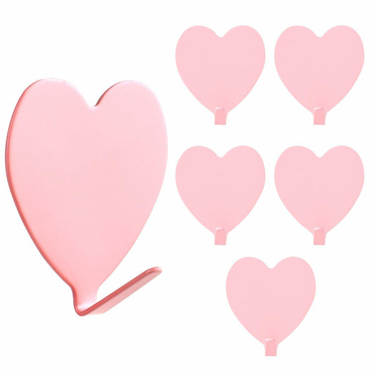 COMNICO 6 Pack Heart Shaped Stainless Steel Adhesive Hooks Silver
