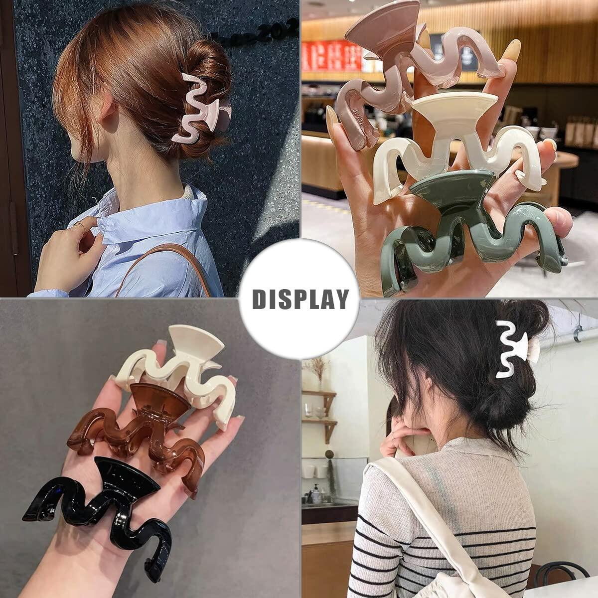 Yexnum 6pcs Acrylic Wavy Claw Hair Clips for Women Thick Thin Curly Hair