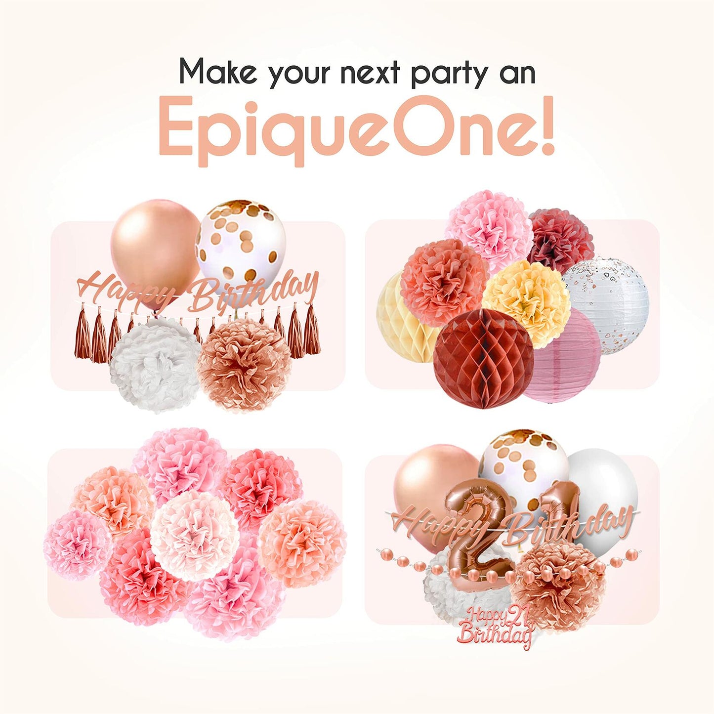 EpiqueOne 41-Piece Rose Gold 30th Birthday Party Decorations for Women
