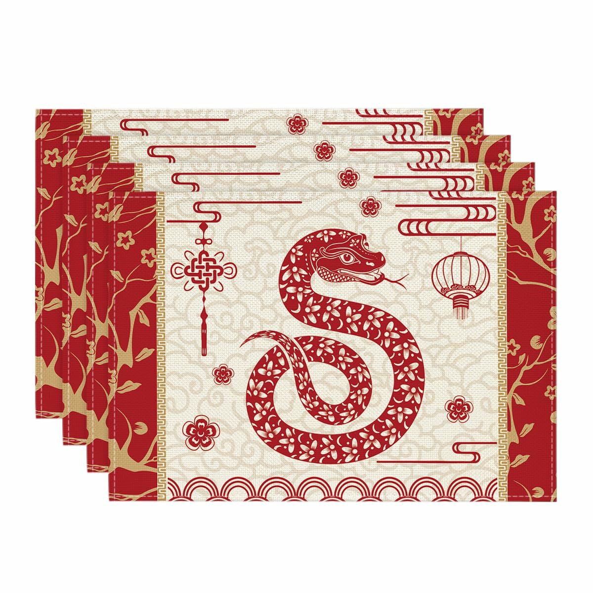 Artoid Mode Zodiac Snake 2025 Placemats Set of 4 12x18in Lunar Table Mats