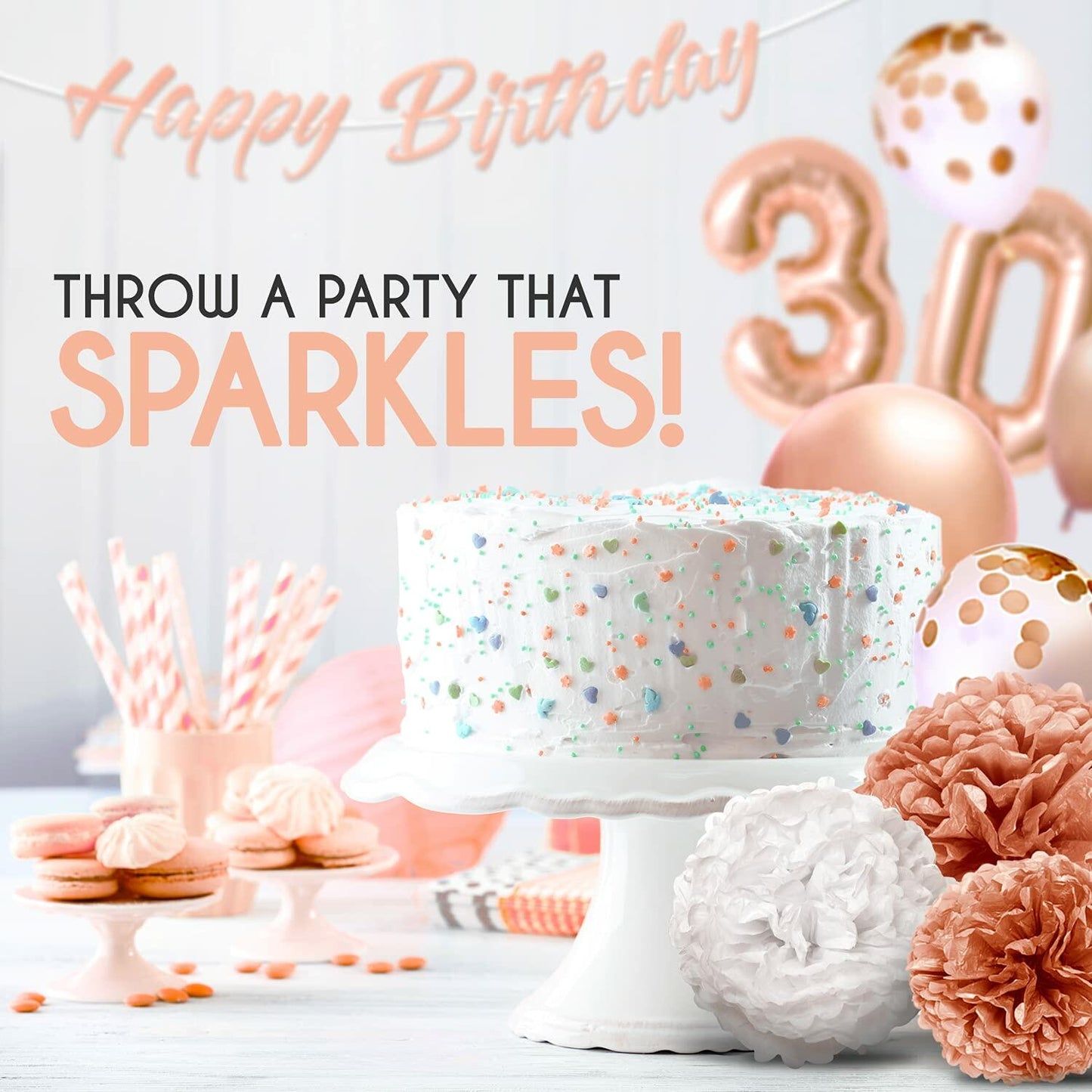EpiqueOne 41-Piece Rose Gold 30th Birthday Party Decorations for Women