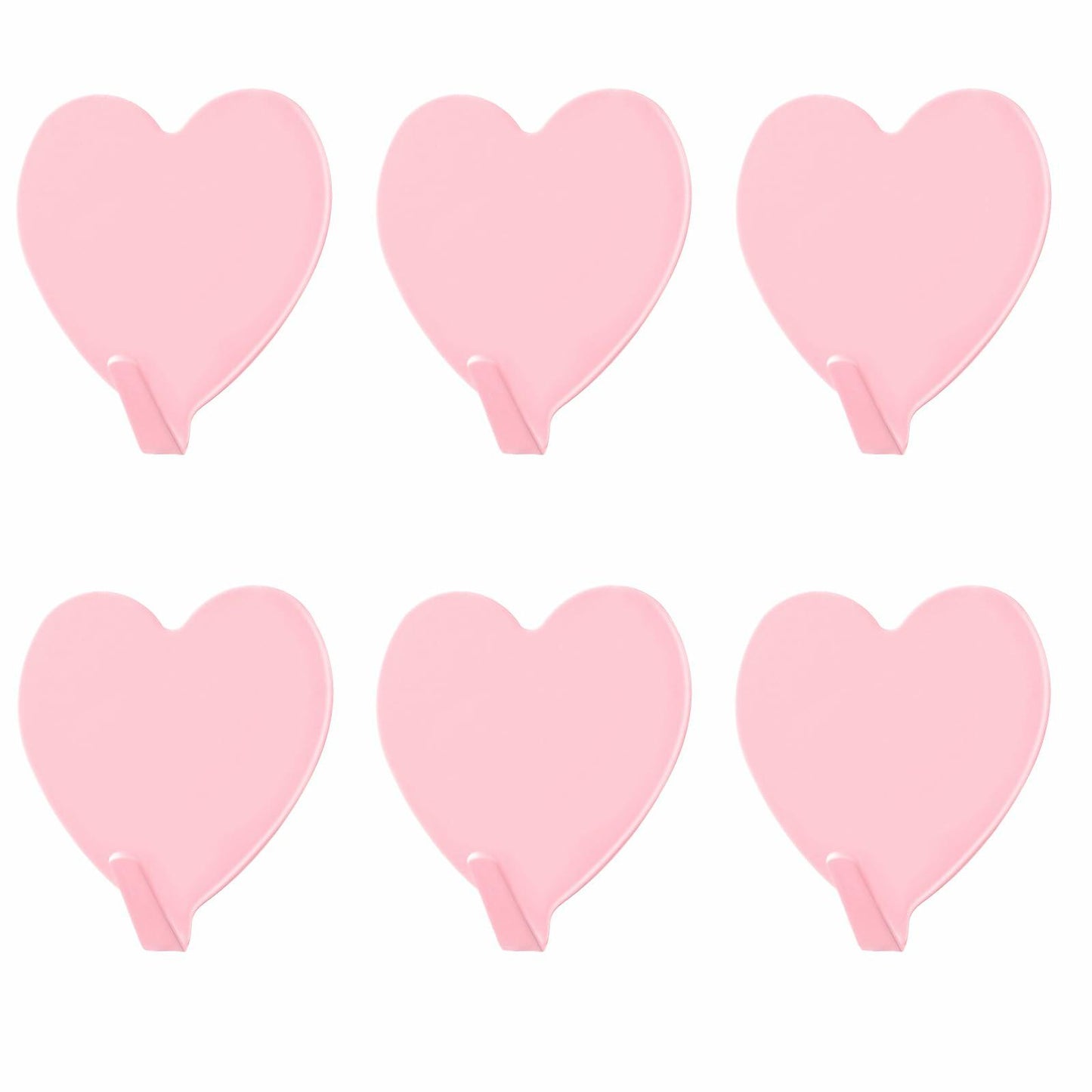 COMNICO 6 Pack Heart Shaped Stainless Steel Adhesive Hooks Silver
