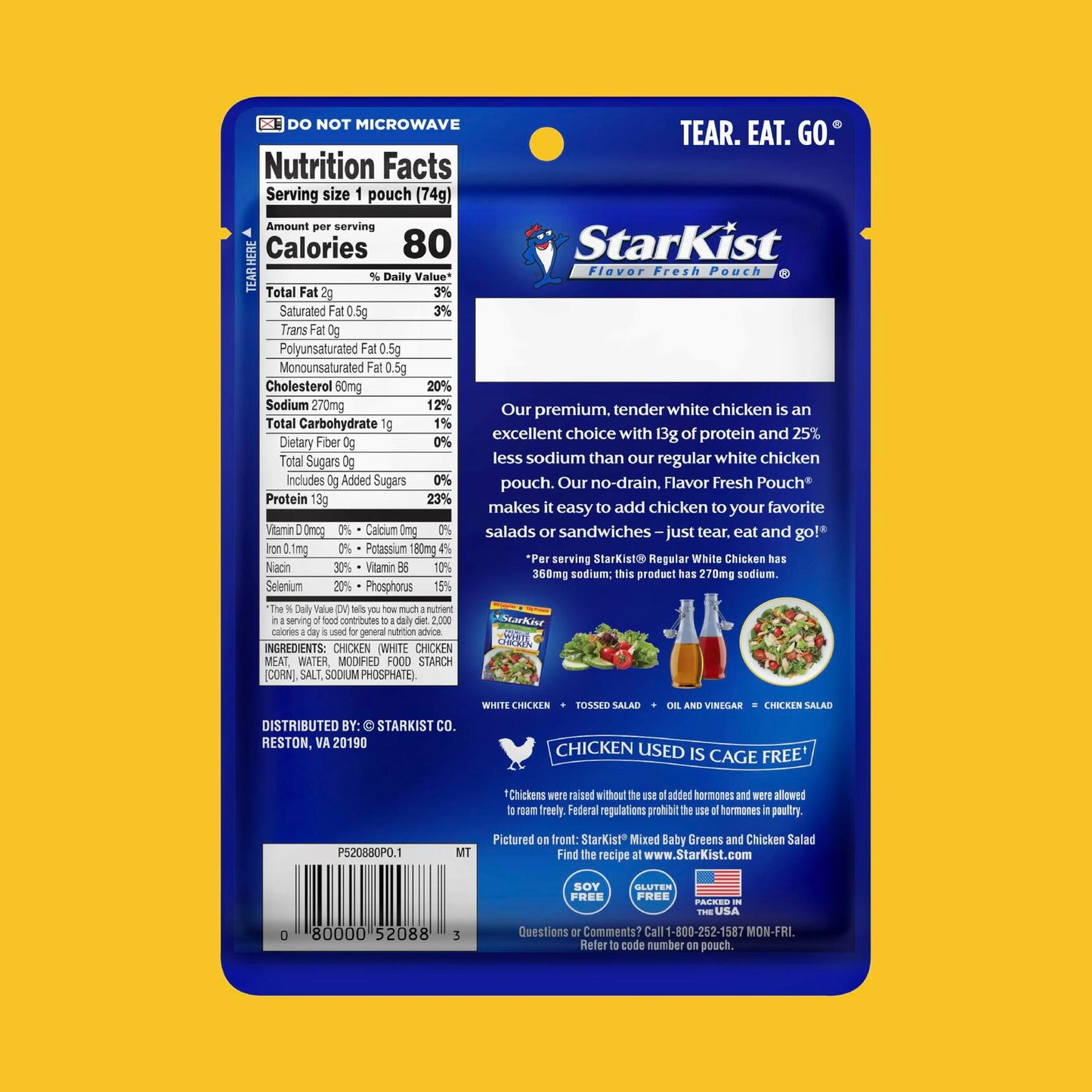StarKist Less Sodium Premium White Chicken 2.6oz Pouch Pack of 12