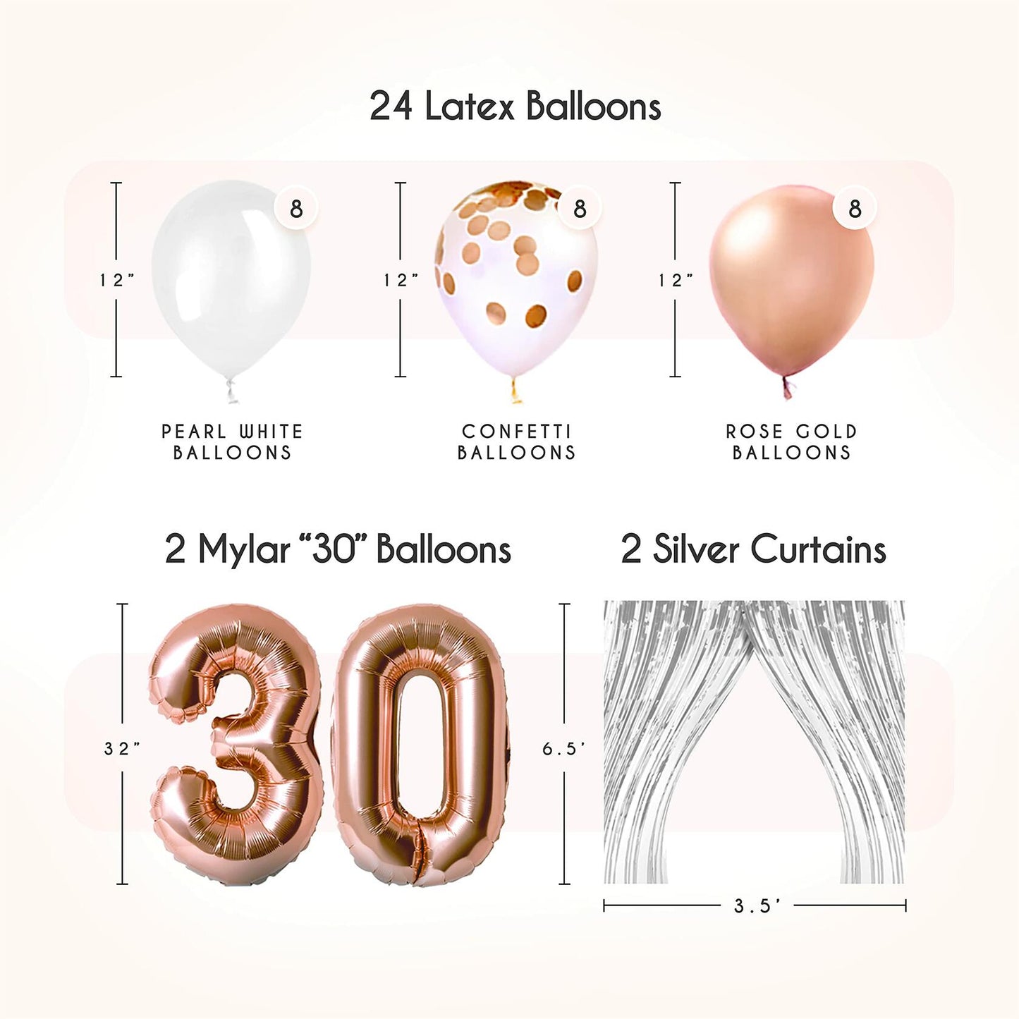 EpiqueOne 41-Piece Rose Gold 30th Birthday Party Decorations for Women