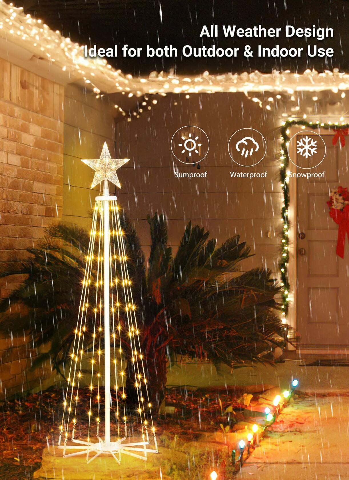 LED Christmas Cone Tree Light 4ft 110 LED Remote Dimmable Warm White Star Topper
