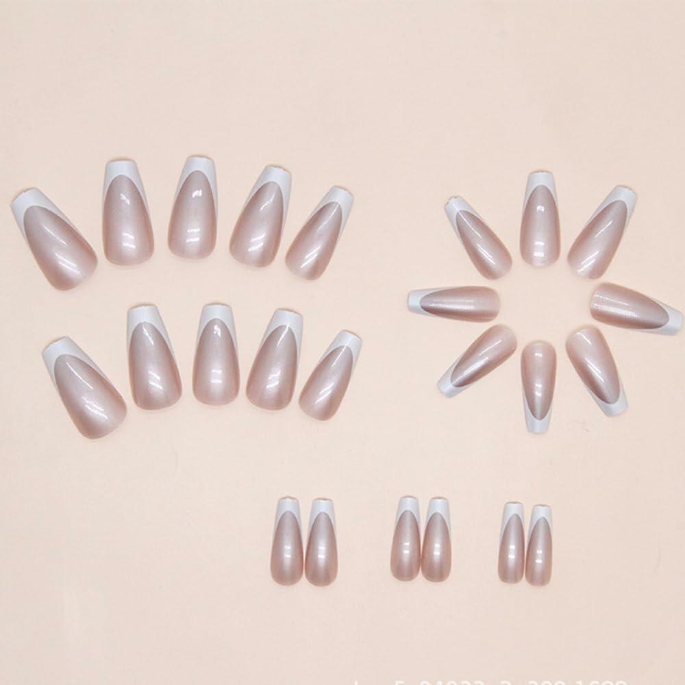 Pink Ombre Medium Coffin Press On Nails 24Pcs Glossy Gradient Acrylic