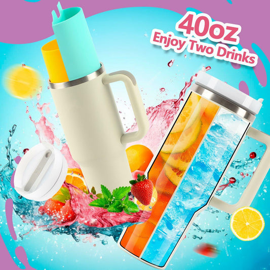 LittleHugs Silicone 2-in-1 Cup for Stanley Cup 40oz Cream Double Drinks Bag