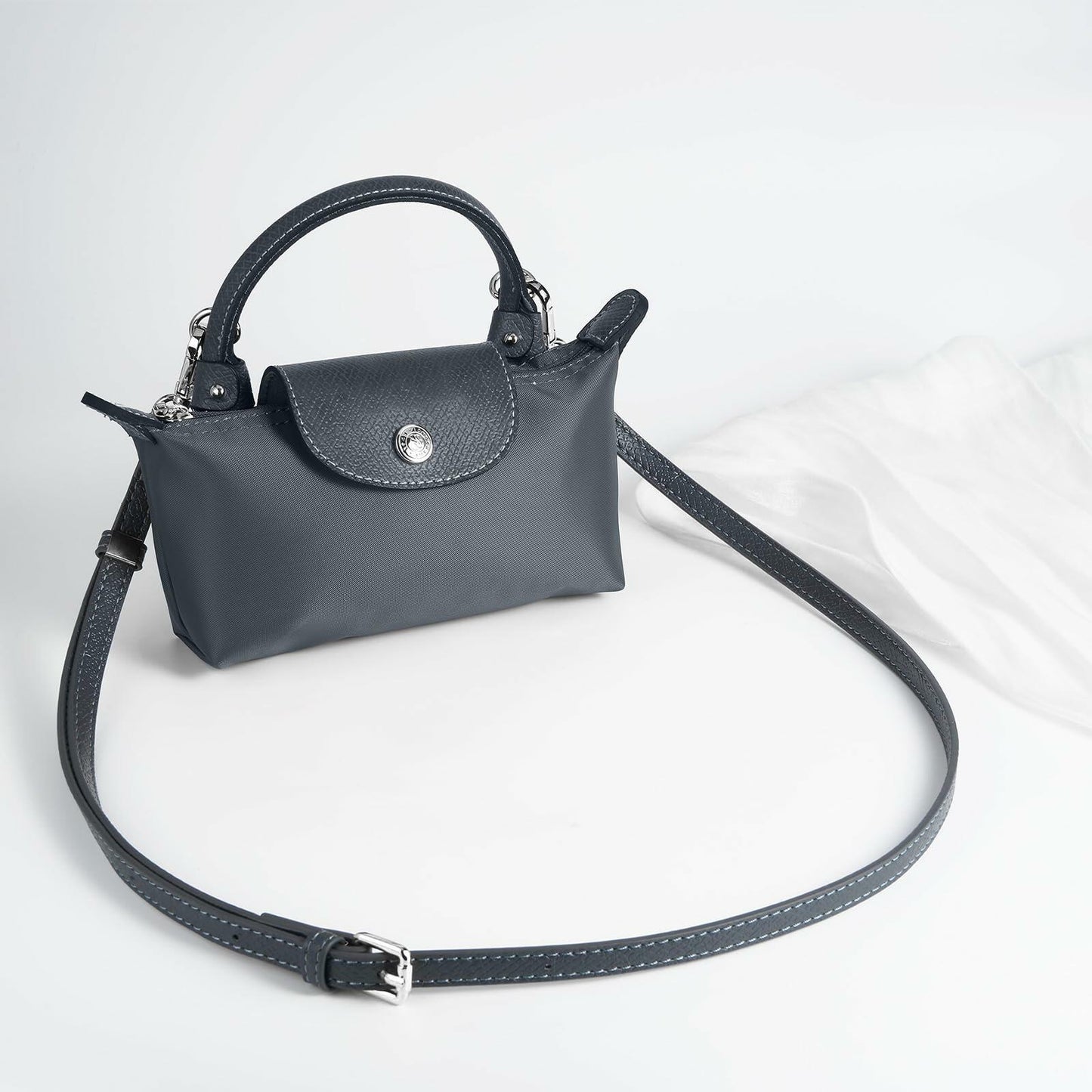 Adjustable Replacement Shoulder Strap for Longchamp Mini Pouch Grey Silver