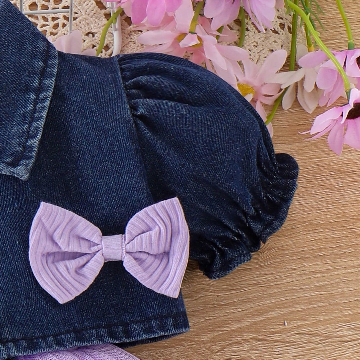 FOCICI Baby Girls Tulle Dress Denim Jacket Headband 3PC Set Purple Size 18-24M
