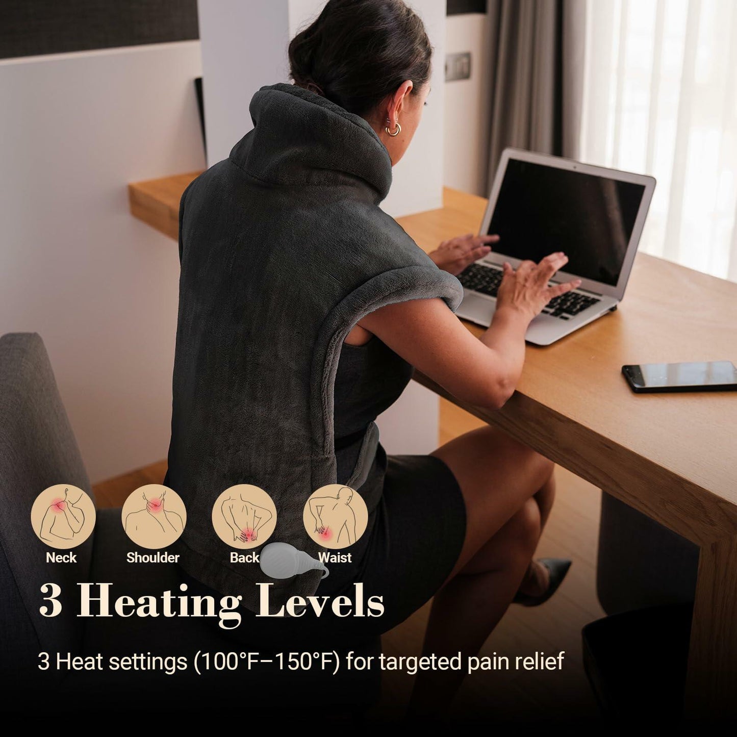 COMFIER Large Heating Pad for Back Neck Shoulder Auto Shut Off Black