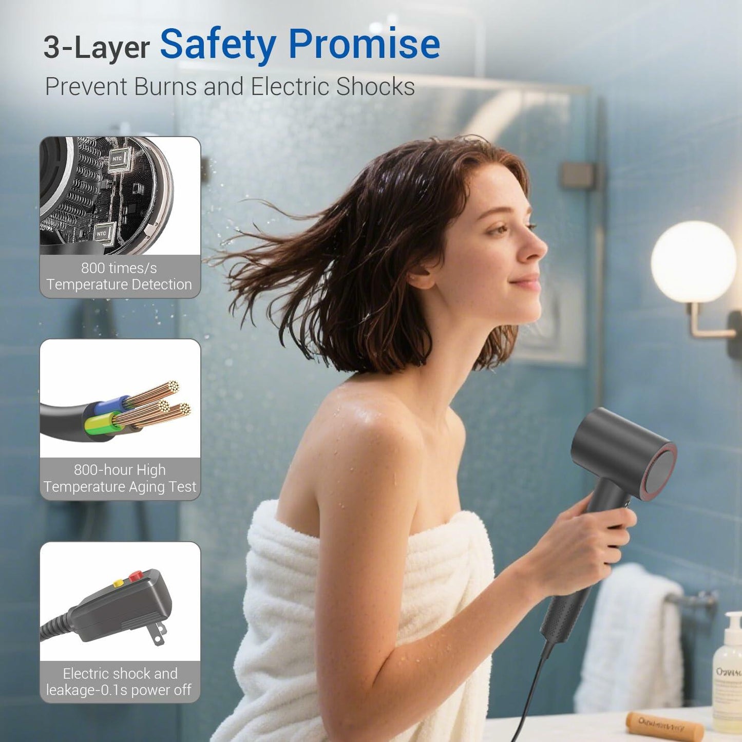 Hair Dryer 1400W 110K RPM Lightweight Smart Thermo Control Darkgray