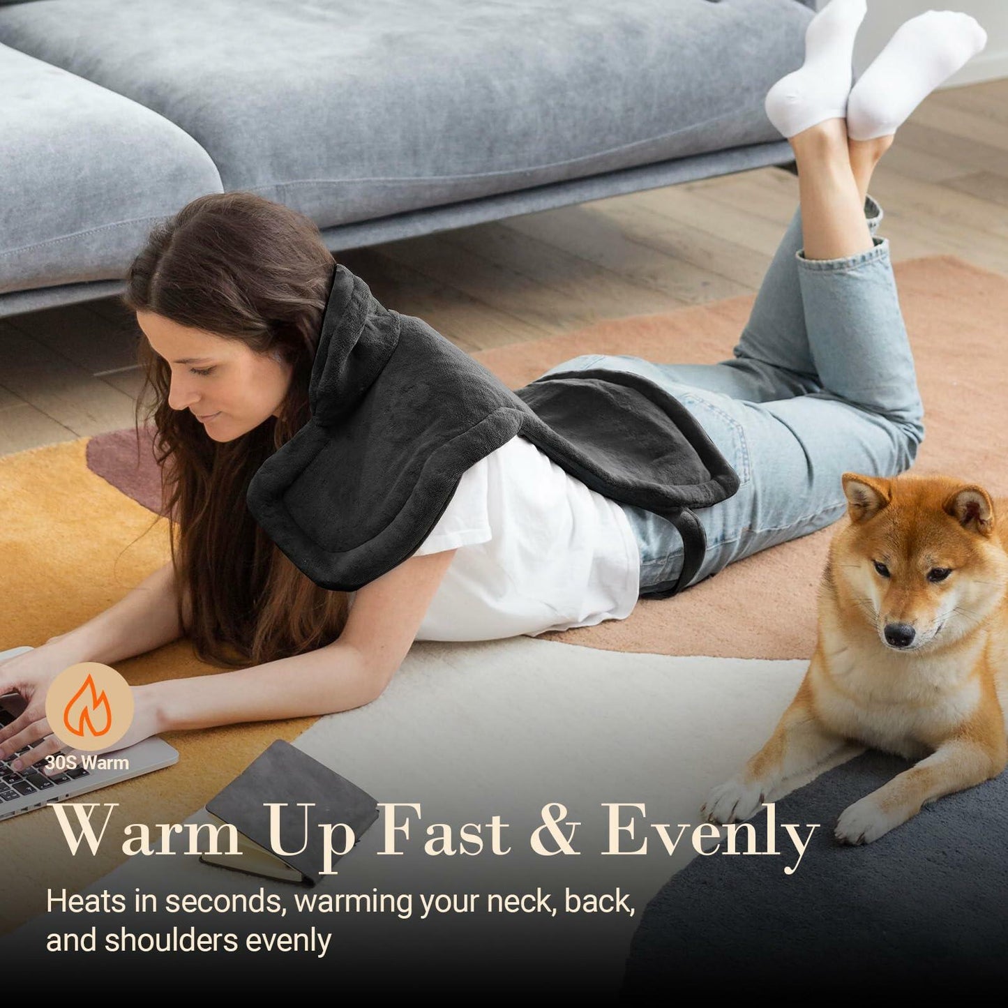 COMFIER Large Heating Pad for Back Neck Shoulder Auto Shut Off Black