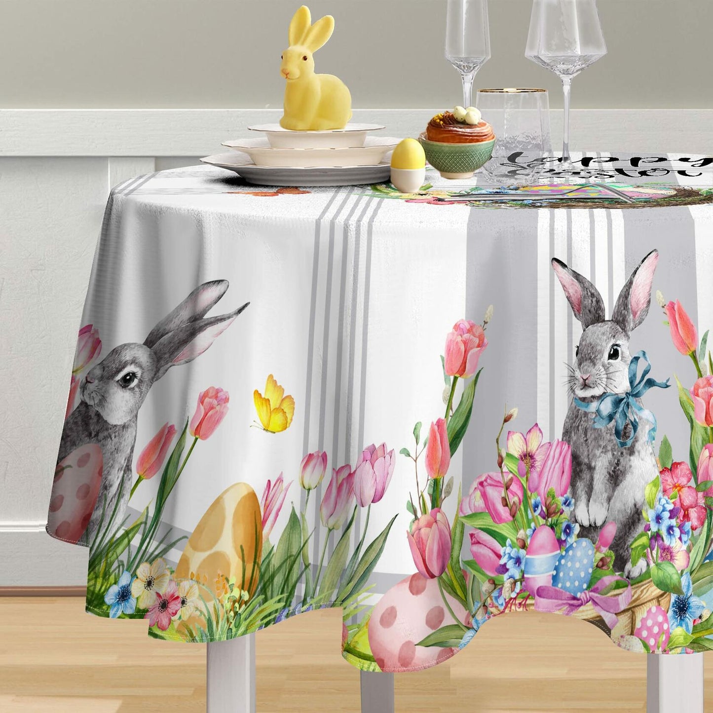 Hexagram Easter Tablecloth Rectangle 60x84 inch Spring Bunny Kitchen Decor