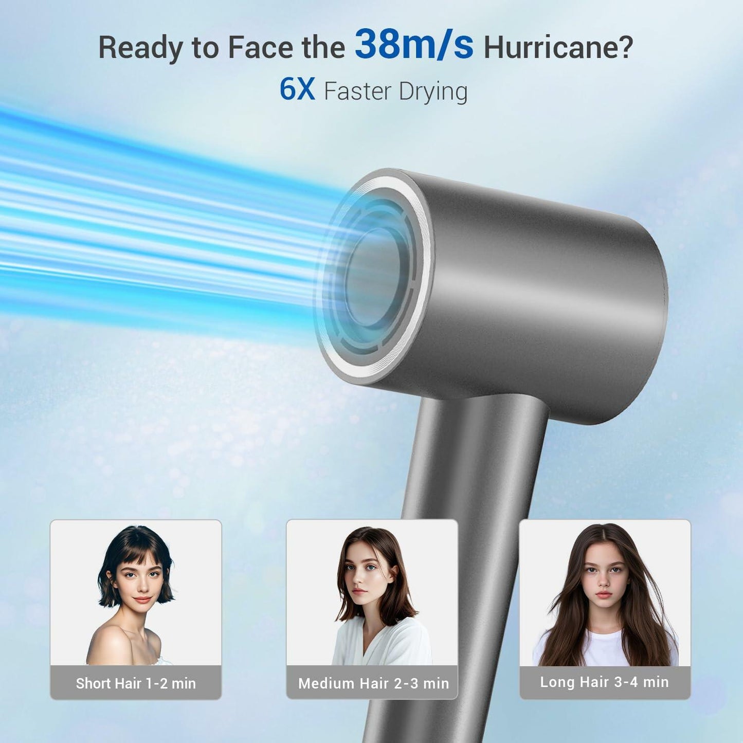 Hair Dryer 1400W 110K RPM Lightweight Smart Thermo Control Darkgray