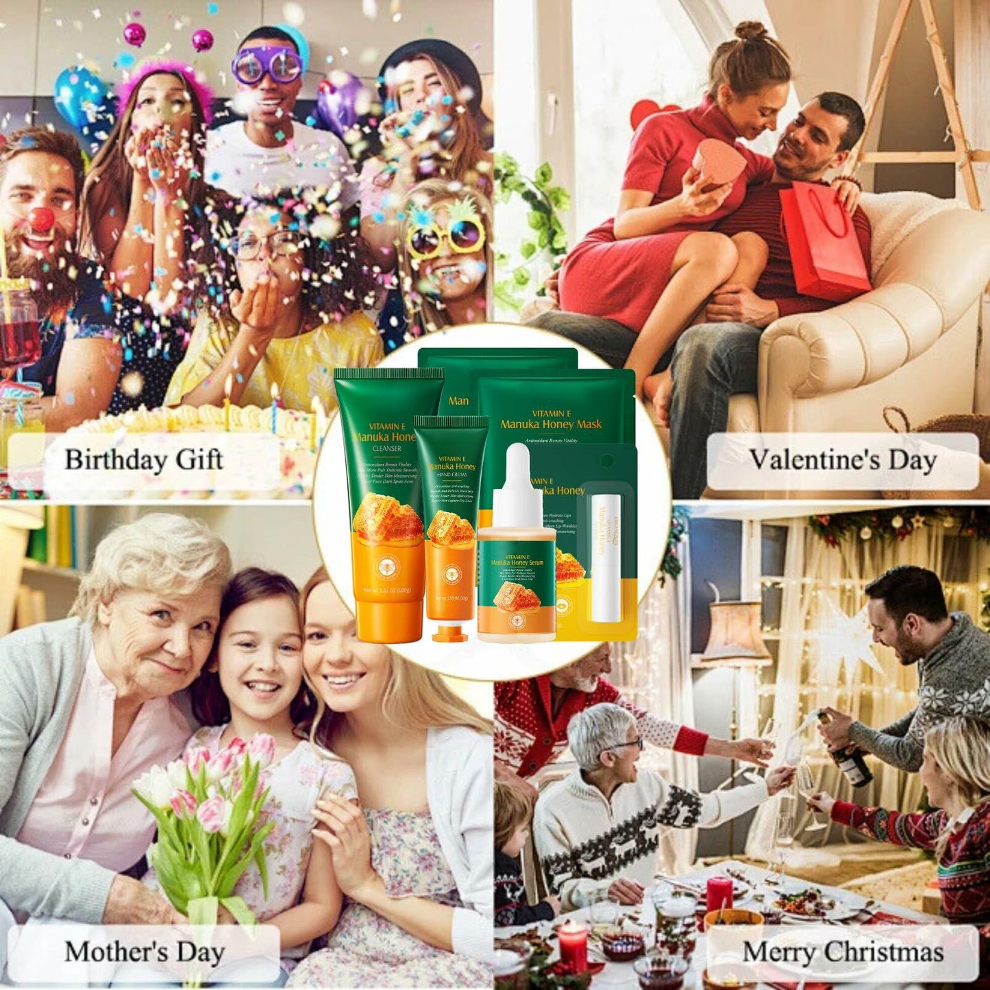 6PCS Skin Care Set Vitamin E Antioxidant Hydrating Kit for Women with Lip Balm