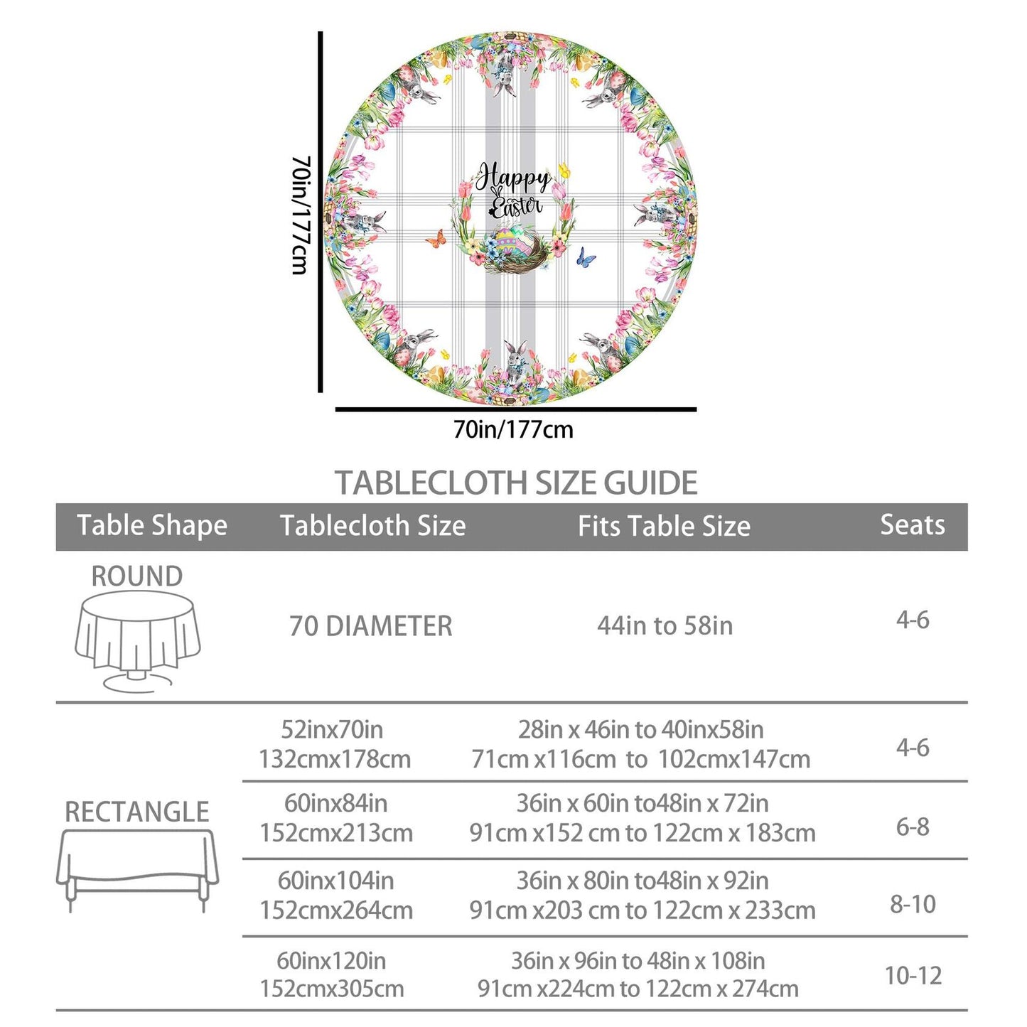 Hexagram Easter Tablecloth Rectangle 60x84 inch Spring Bunny Kitchen Decor
