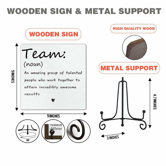 Motivational Team Noun Wooden Sign with Stand Rustic 5x5 Inches