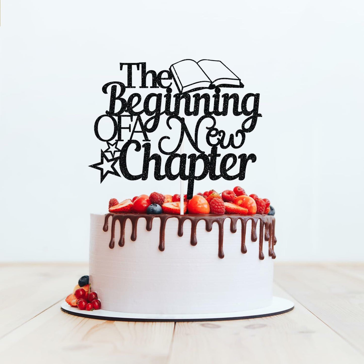 The Beginning of A New Chapter Cake Topper Black Glitter