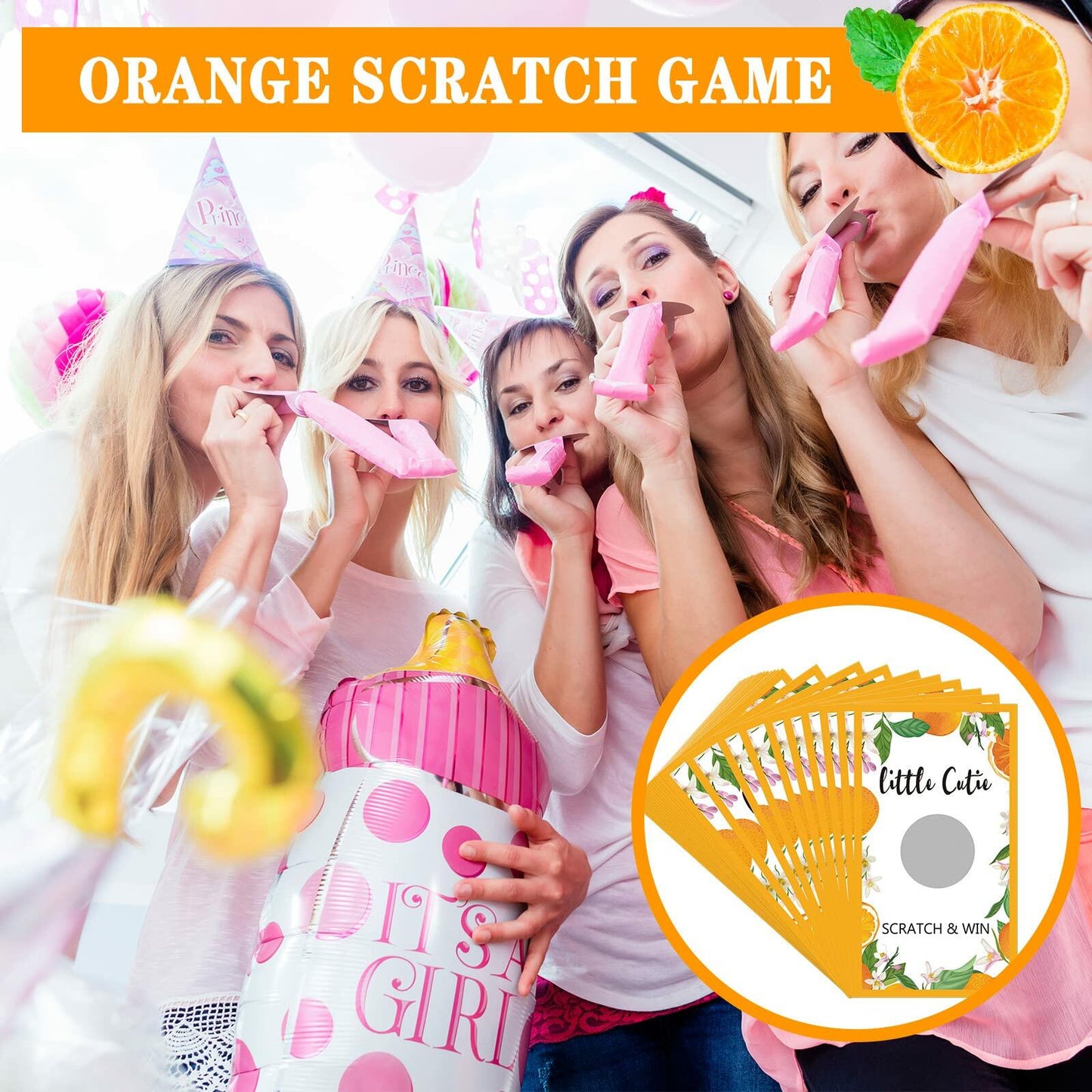 Minatee 60 Pack Little Cutie Scratch Off Cards Orange Baby Shower Games
