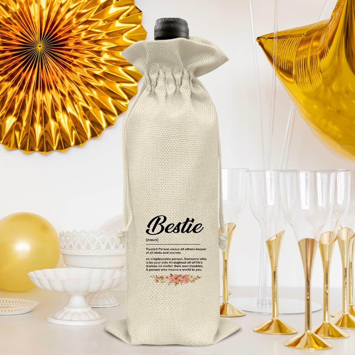 Bestie Wine Bag Gift for Women Birthday Party Drawstring Wine Gift Bag