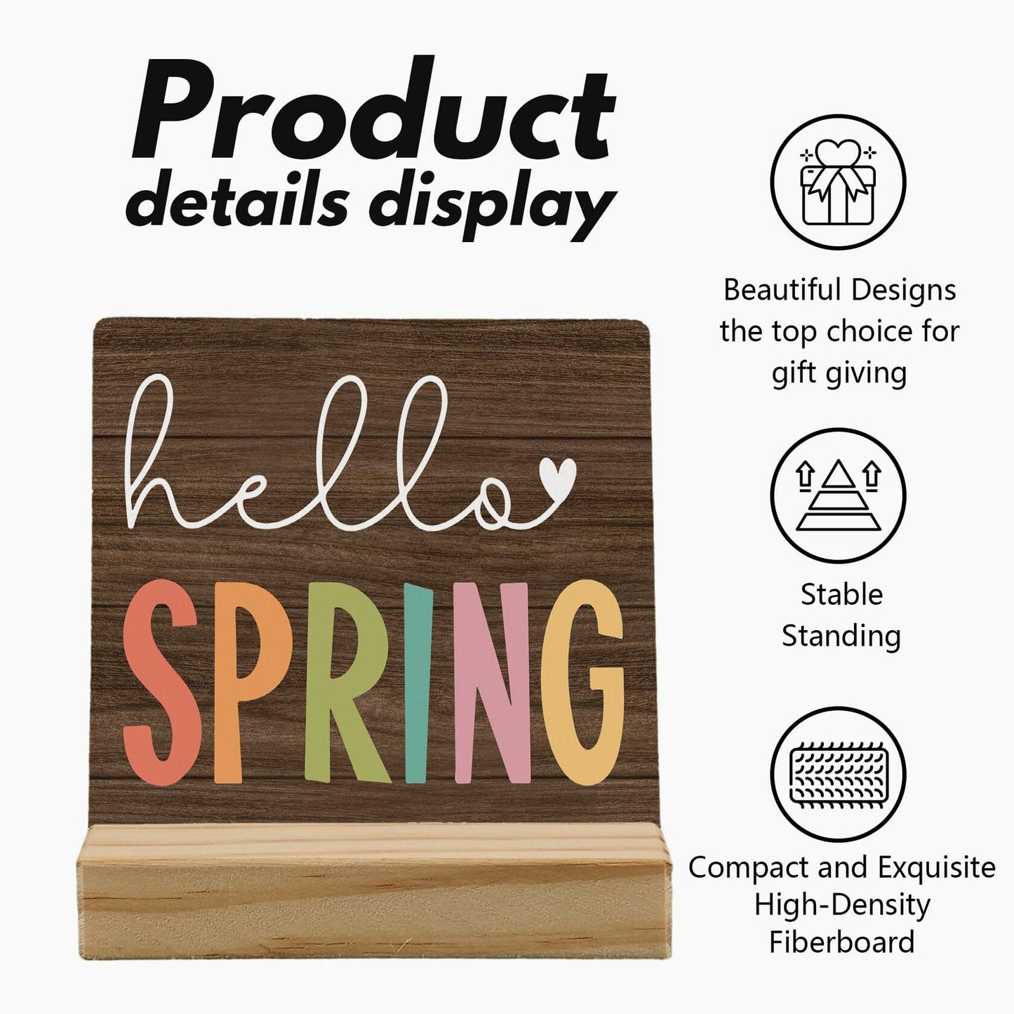 ANIANG Hello Spring Rustic Wood Plaque Sign with Stand Farmhouse Decor