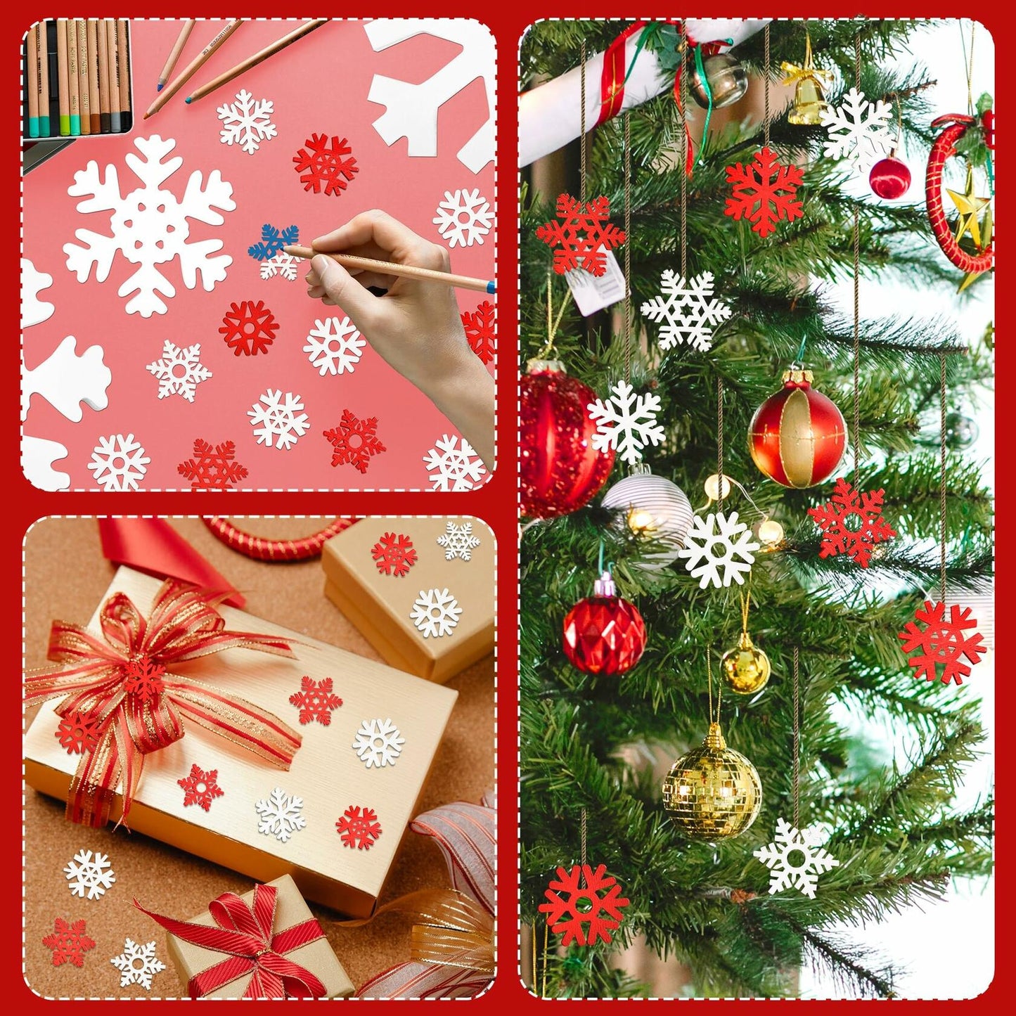 LadyRosian Wooden Snowflake Decorations 4 Pack Standing & Hanging Xmas Ornaments