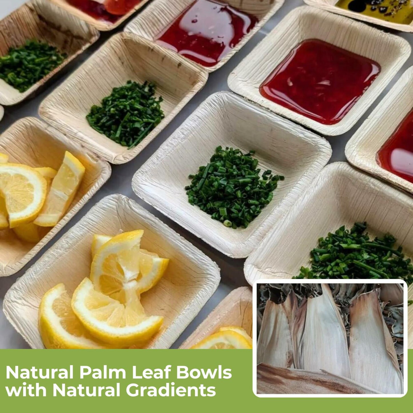 Dtocs Palm Leaf 4" Square Dip Bowls Mini Bamboo Compostable 50 Count