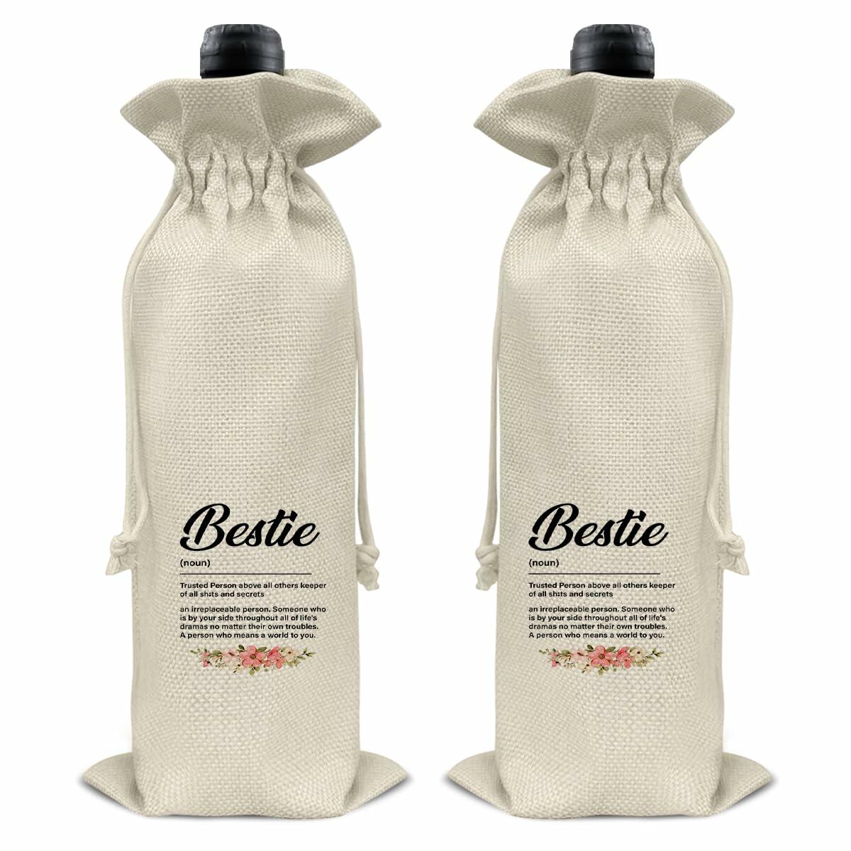 Bestie Wine Bag Gift for Women Birthday Party Drawstring Wine Gift Bag