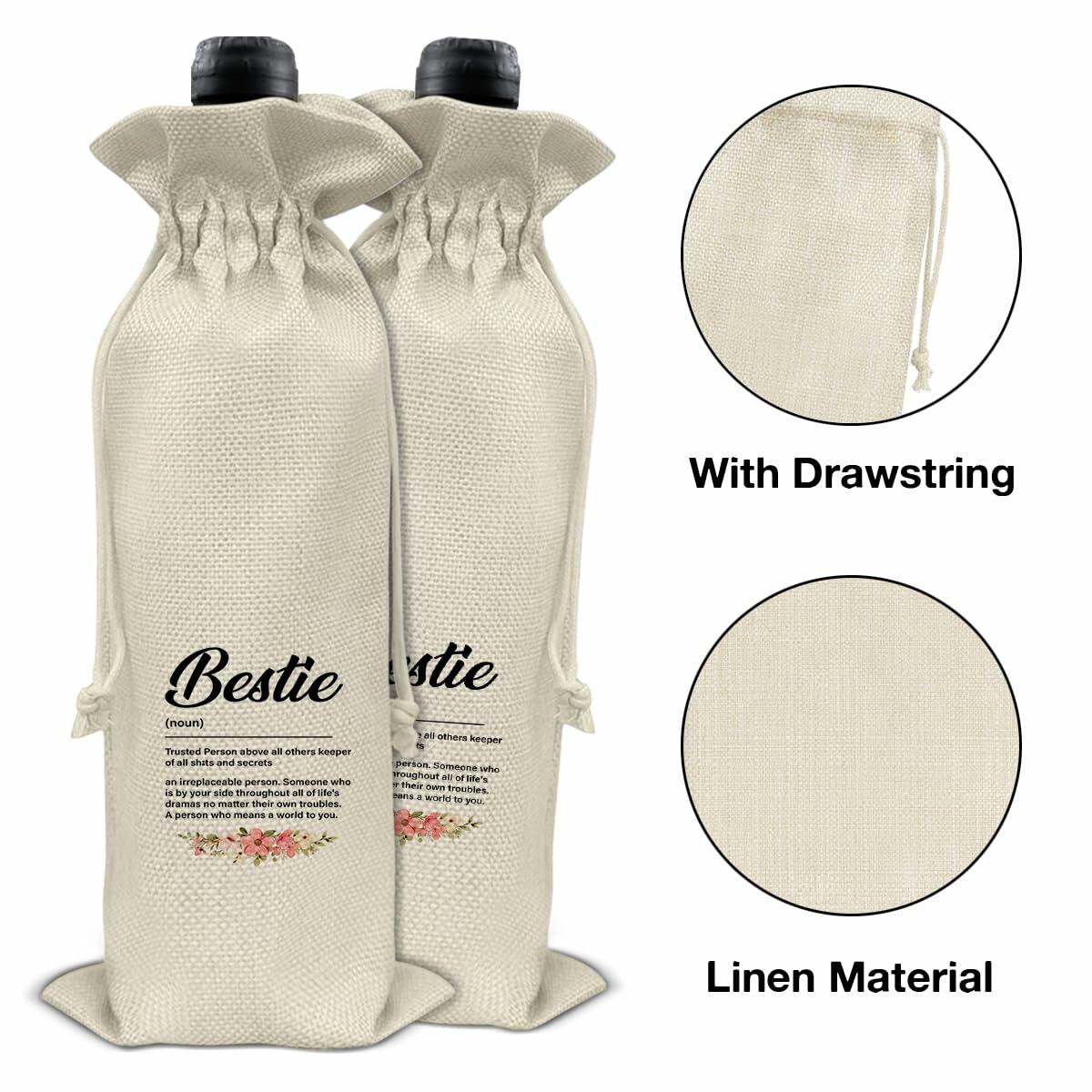 Bestie Wine Bag Gift for Women Birthday Party Drawstring Wine Gift Bag