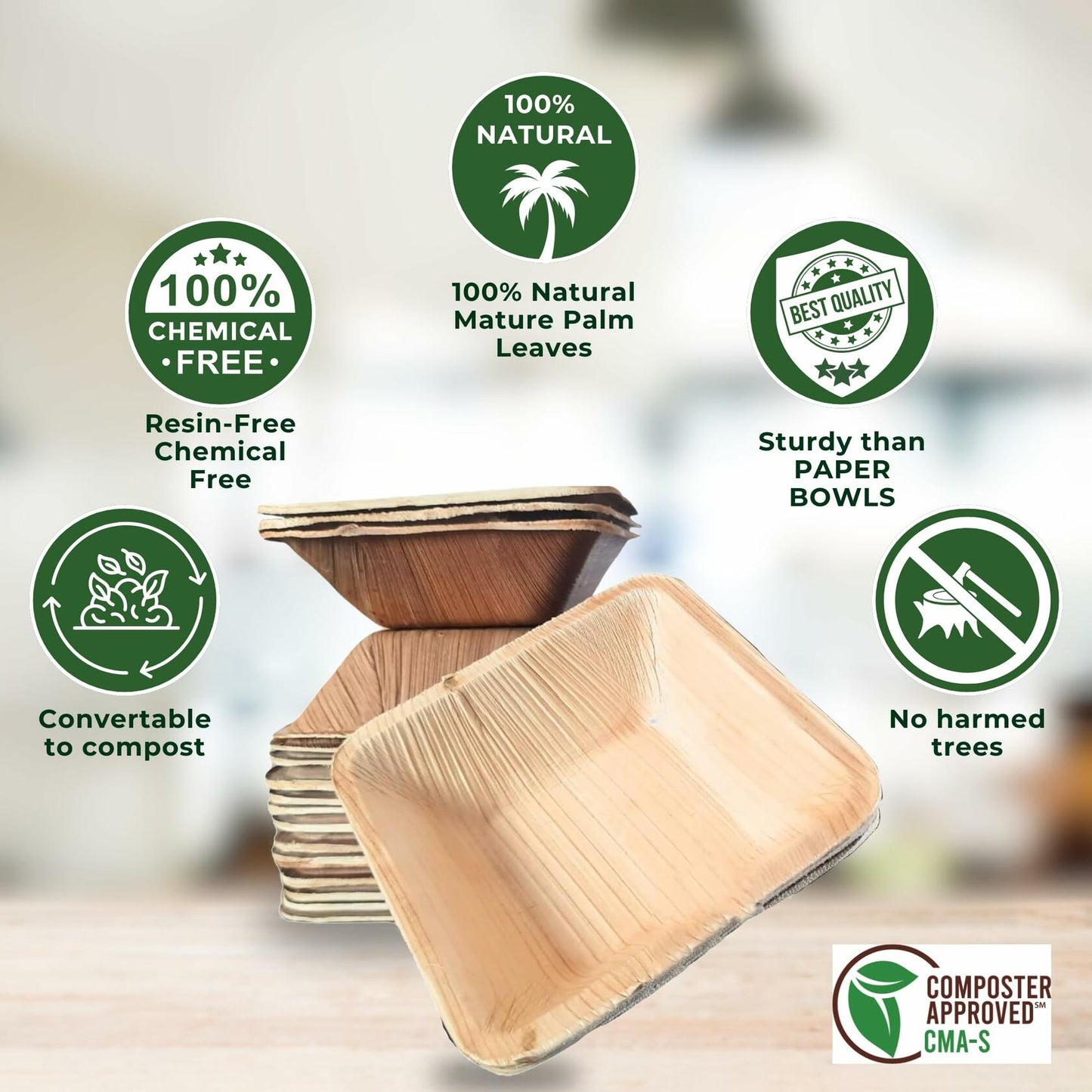 Dtocs Palm Leaf 4" Square Dip Bowls Mini Bamboo Compostable 50 Count