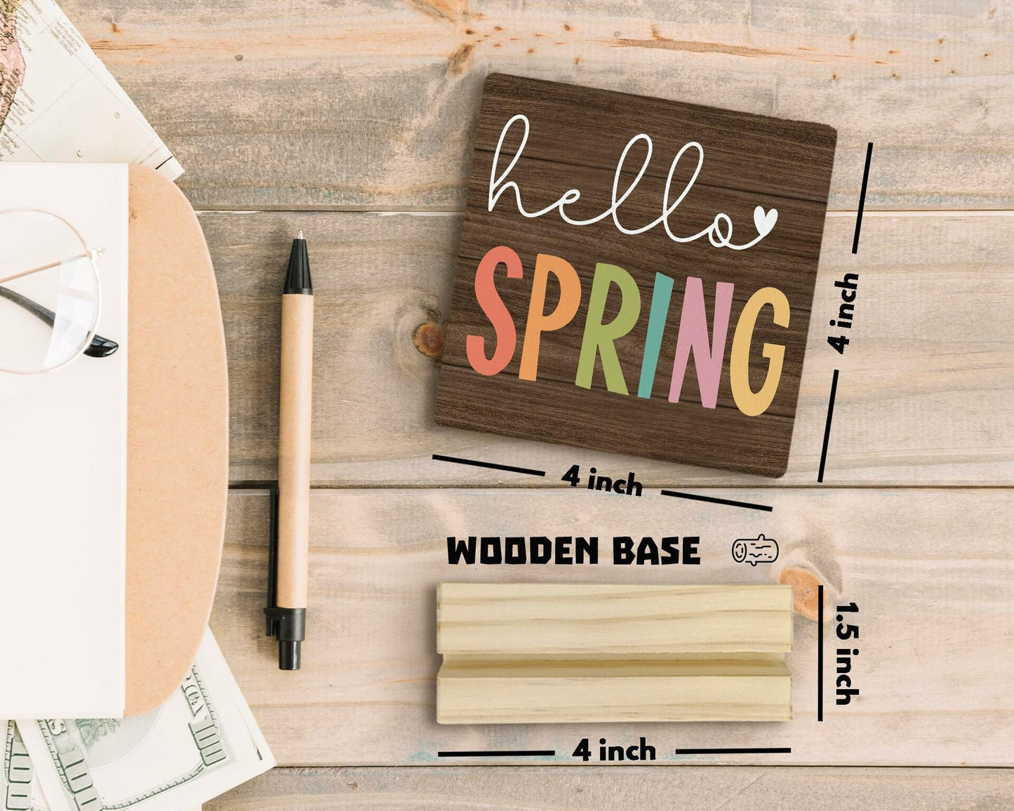 ANIANG Hello Spring Rustic Wood Plaque Sign with Stand Farmhouse Decor
