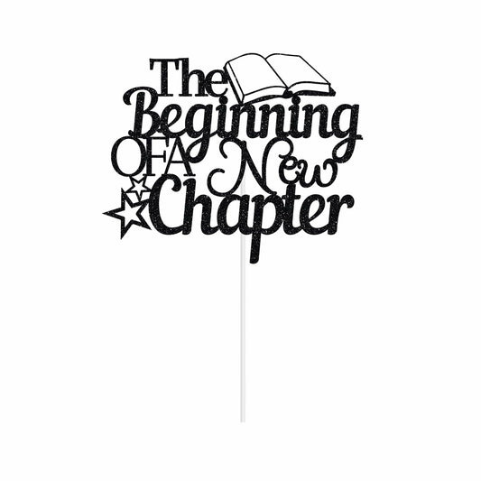 The Beginning of A New Chapter Cake Topper Black Glitter