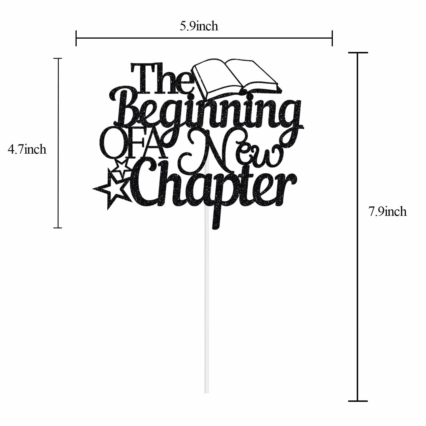 The Beginning of A New Chapter Cake Topper Black Glitter